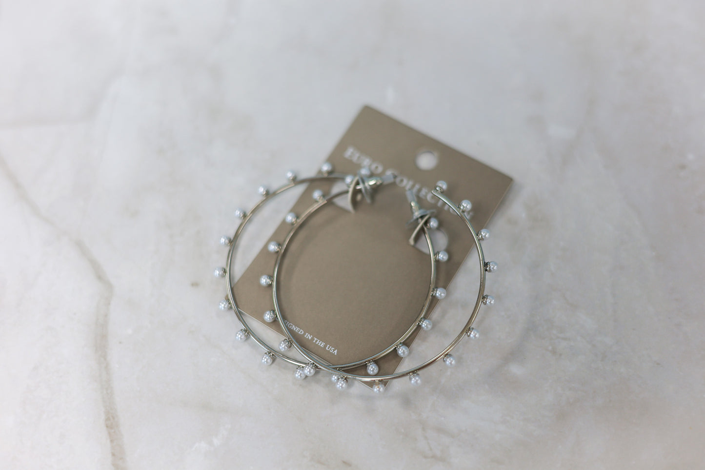 Large Silver and Pearl Hoop Earrings