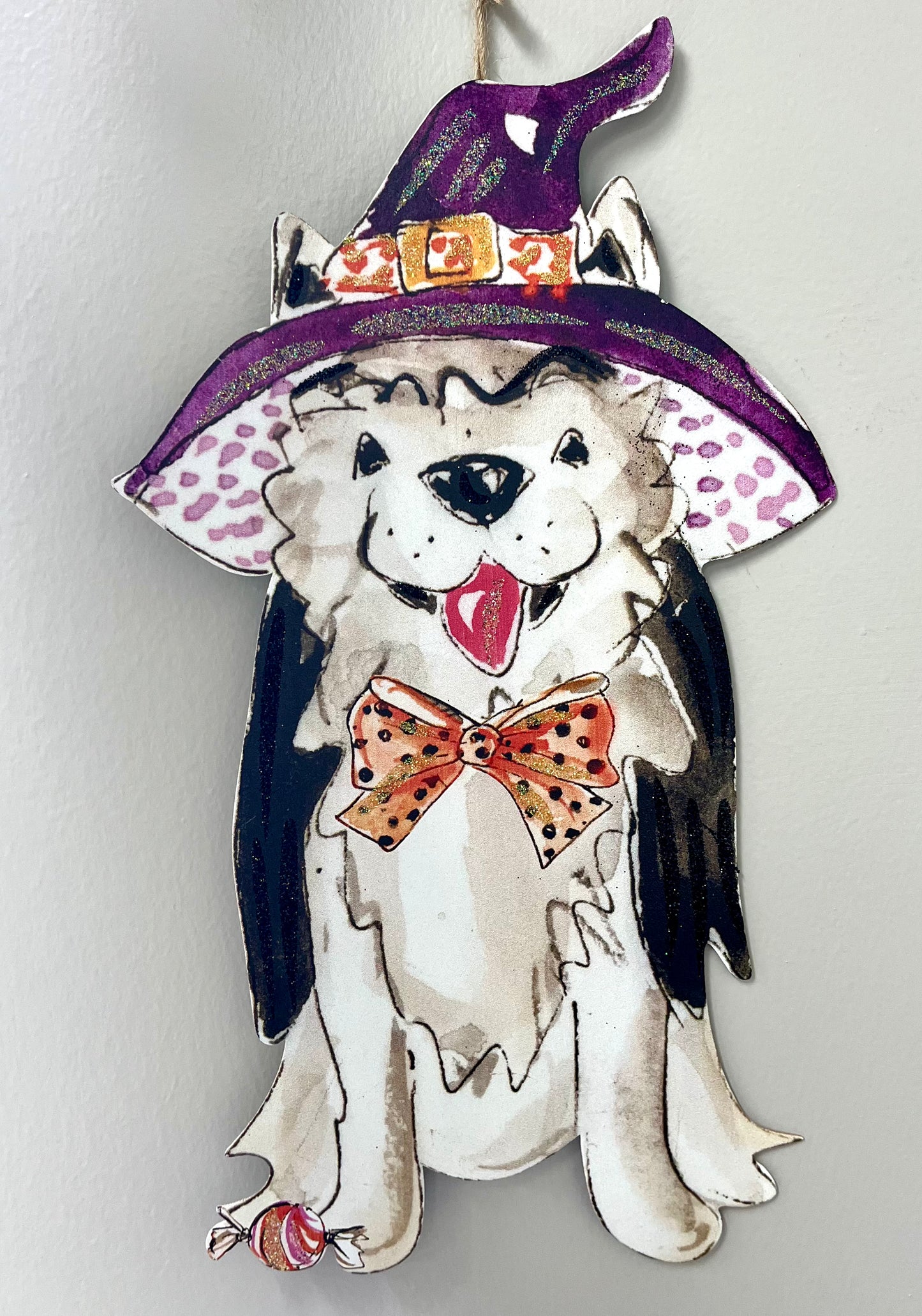 Witch Themed Metal Dog Decor