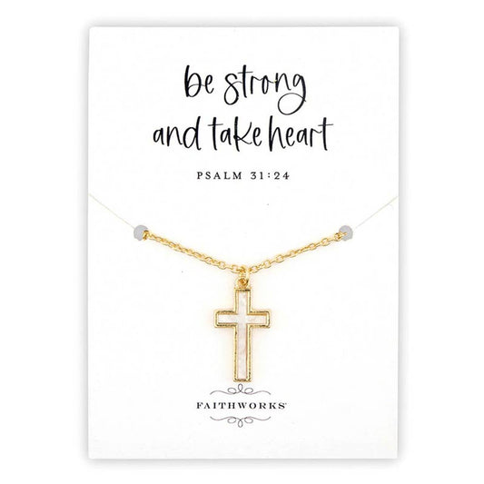 Psalm 31:24 Mother of Pearl Necklace