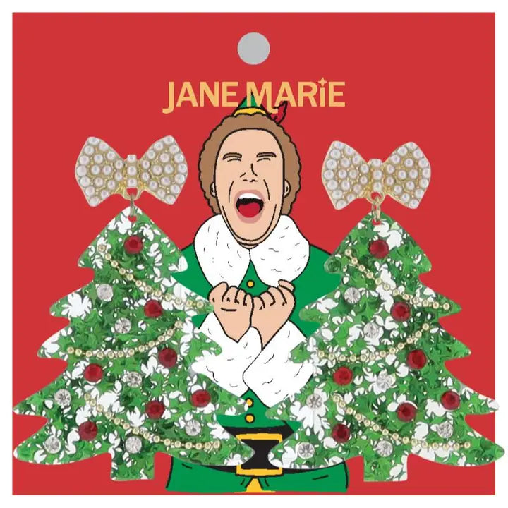 Jane Marie Acrylic Christmas Tree with Pearl Bow Earrings