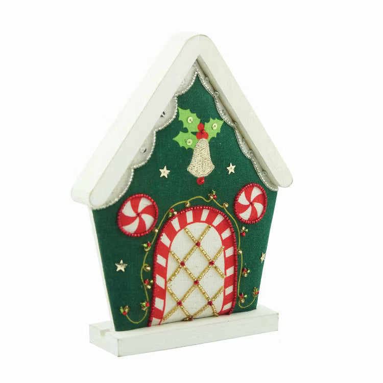 Embellished Green Christmas House Figurine