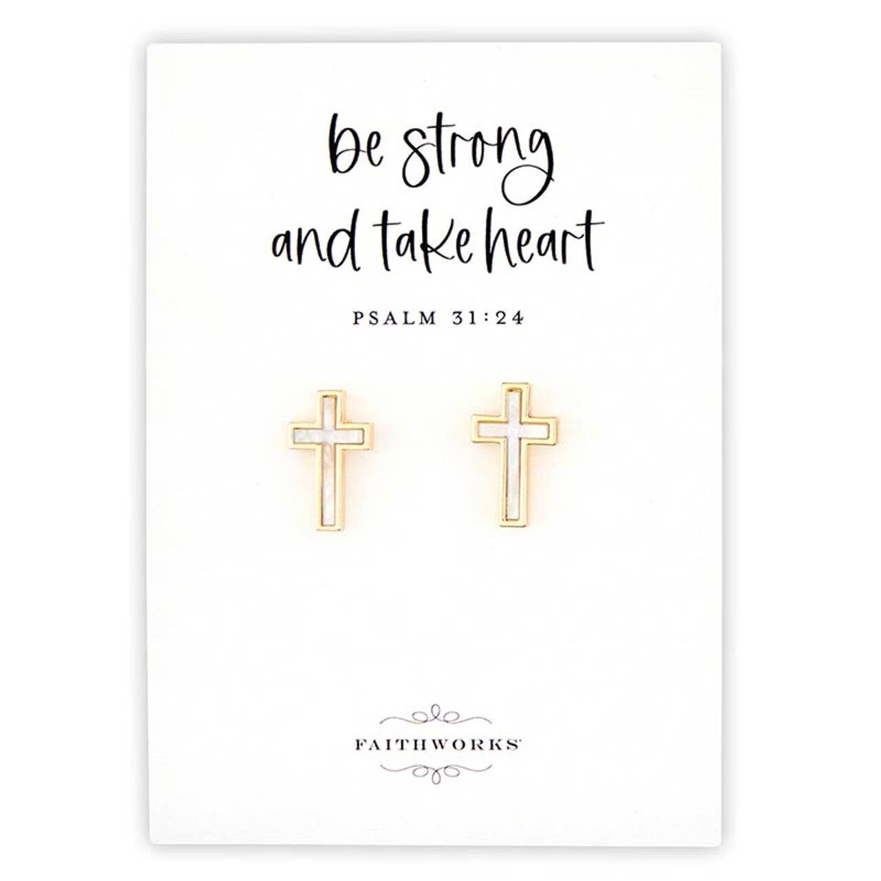 Psalm 31:24 Mother of Pearl Earrings