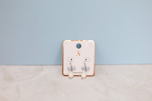 Pearl and Silver Bow Earrings