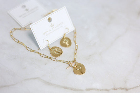 Round Gold Cross Earrings