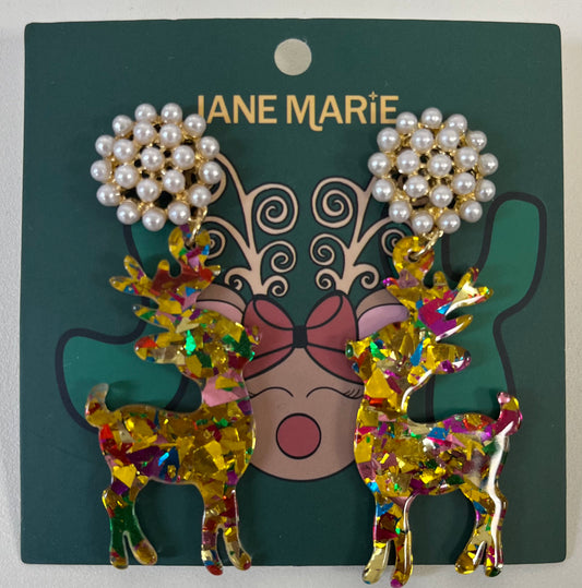 Jane Marie Acrylic Colorful Reindeer with Pearl