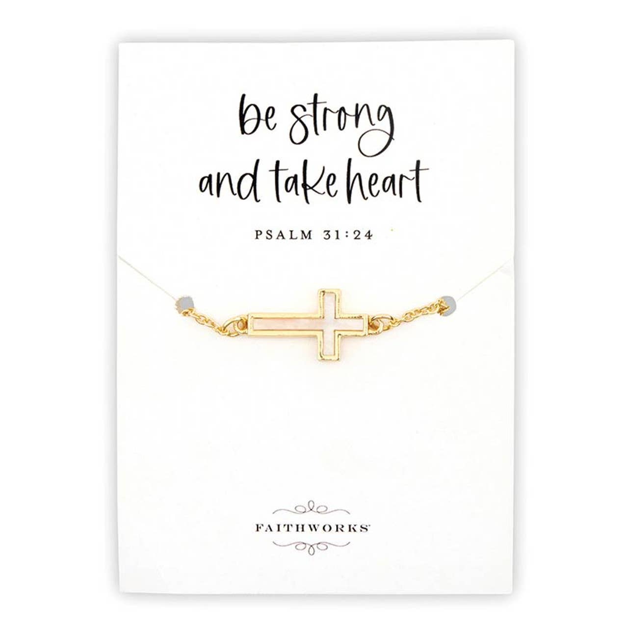 Psalm 31:24 Mother of Pearl Bracelet
