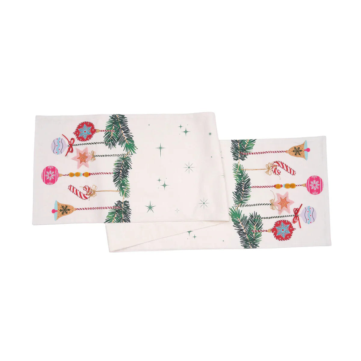 Vintage Embroidered Christmas Ornament Table Runner
